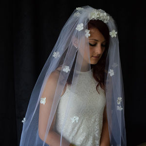 Flower and Jewel Embellished White Veil